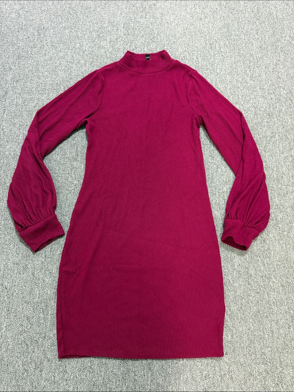 Express Ribbed Mock Neck Long Sleeve Dress in wine size medium